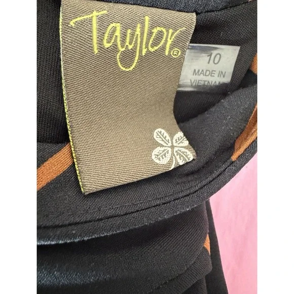 Taylor Women's Black and Rust Stripe Midi Dress Asymmetrical Hem High neck L - Picture 5 of 7